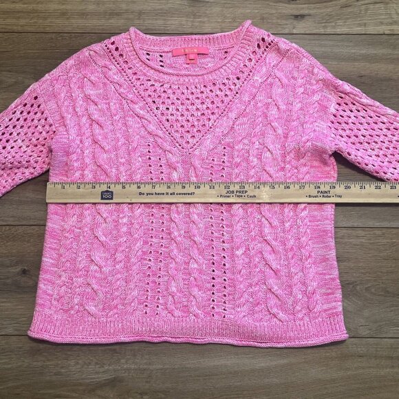 Women's Lilly Pulitzer Macxy Mix Stitch Sweater SZ Small Pink Open Knit - Picture 5 of 10